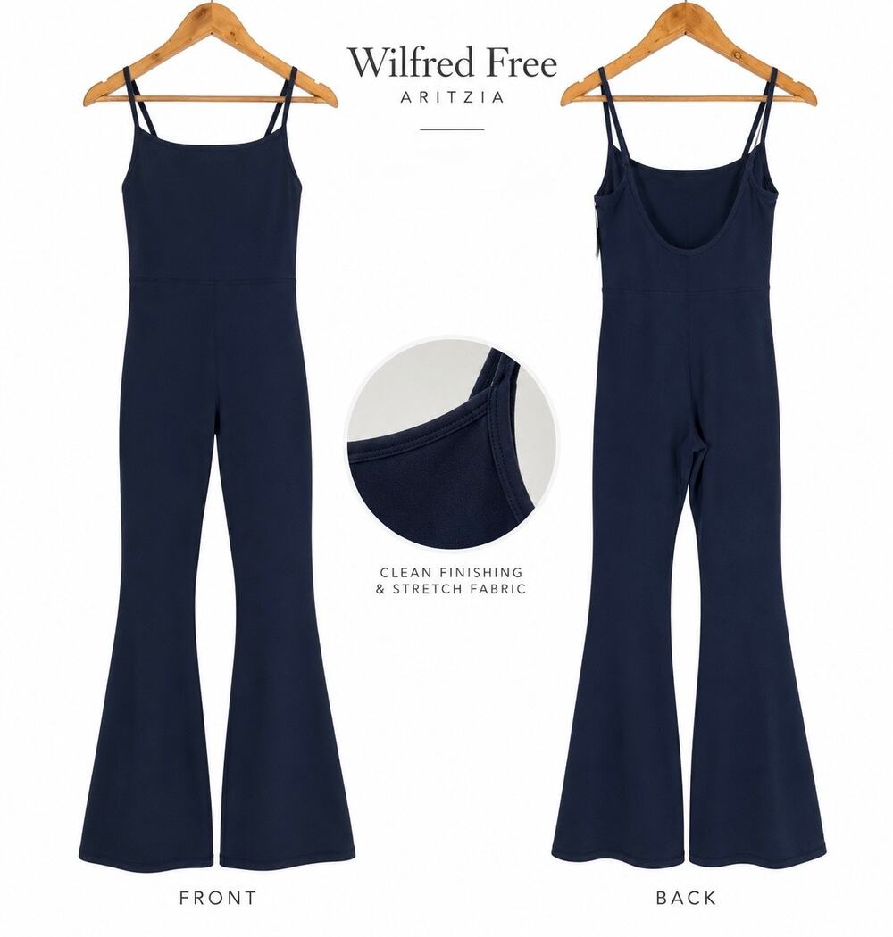 Wilfred Free Aritzia Freestyle Kick Flare Jumpsuit Navy Blue Size M